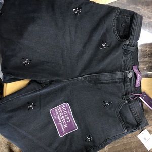 🆕Gloria Vanderbilt Amanda jeans color black with 💎gem embellished size 12